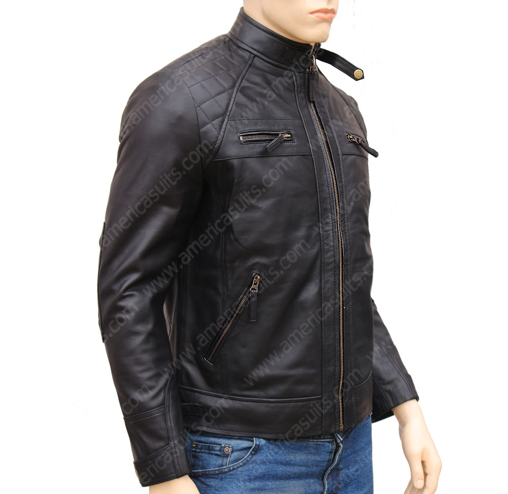 Diamond Classic Quilted Black Leather Jacket For Men