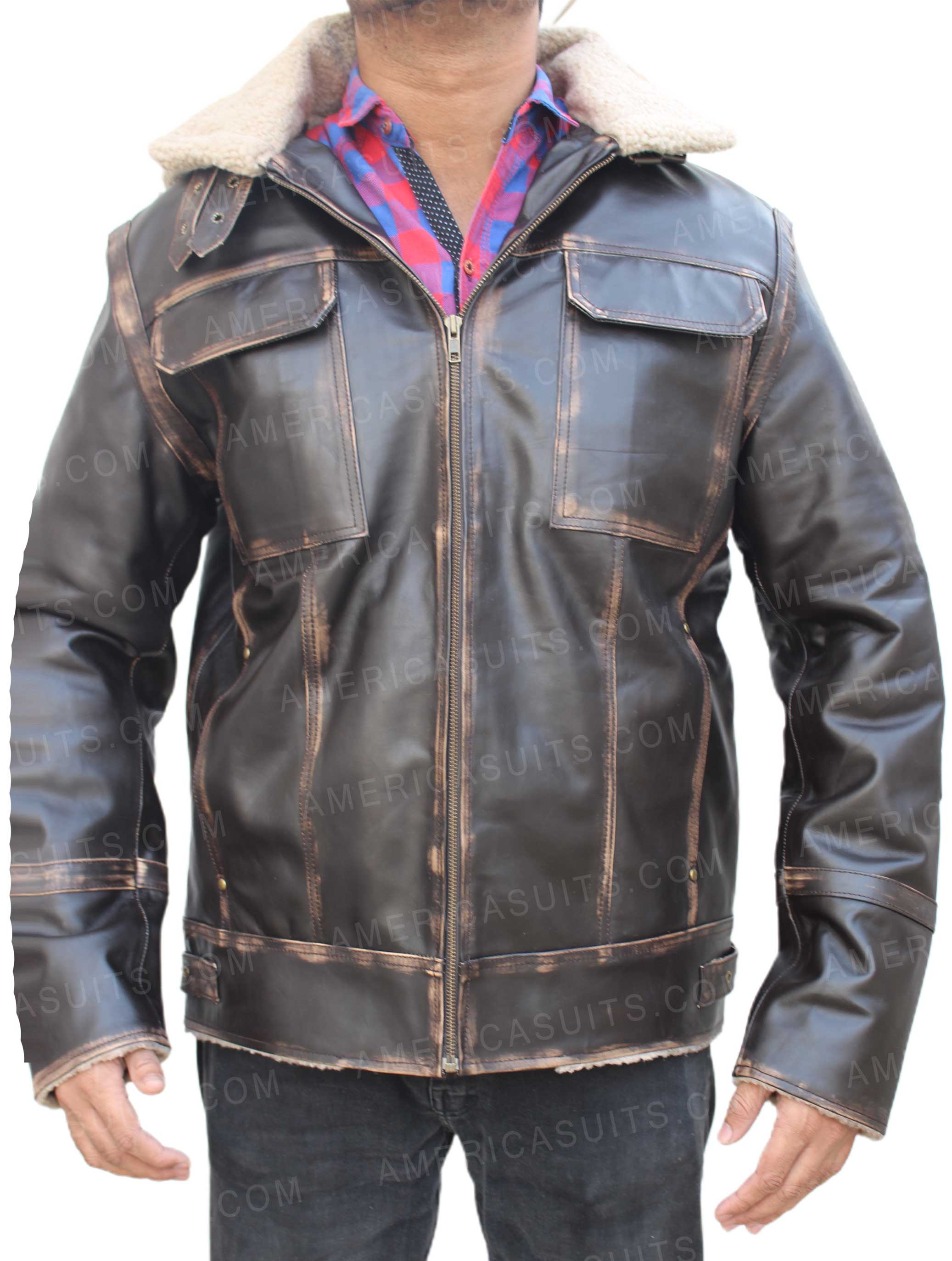 distressed leather jacket