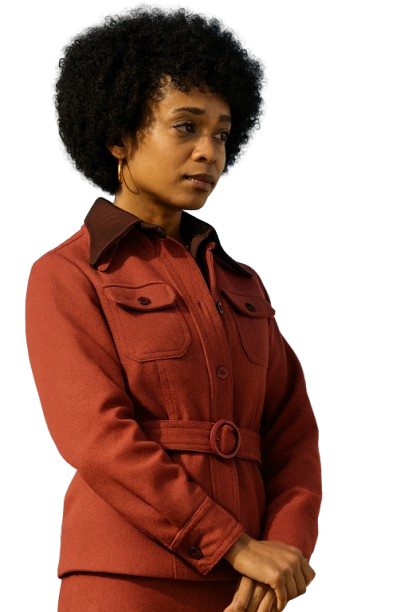 Rachel Hilson Red Belted Jacket