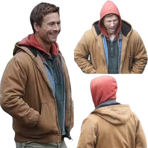 Glen Powell The Running Man 2025 Brown Hooded Jacket