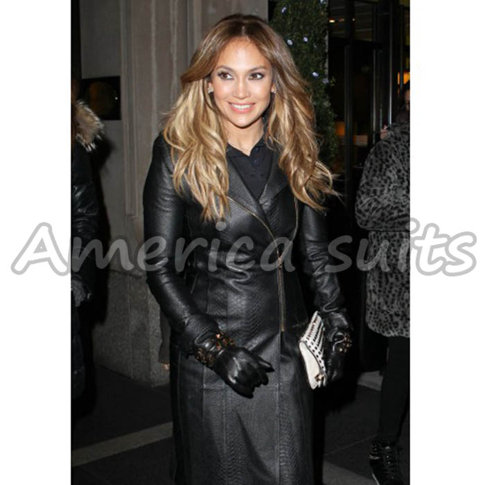 Jennifer Lopez Black Long Leather Jacket Jennifer Lopez leaked picture.