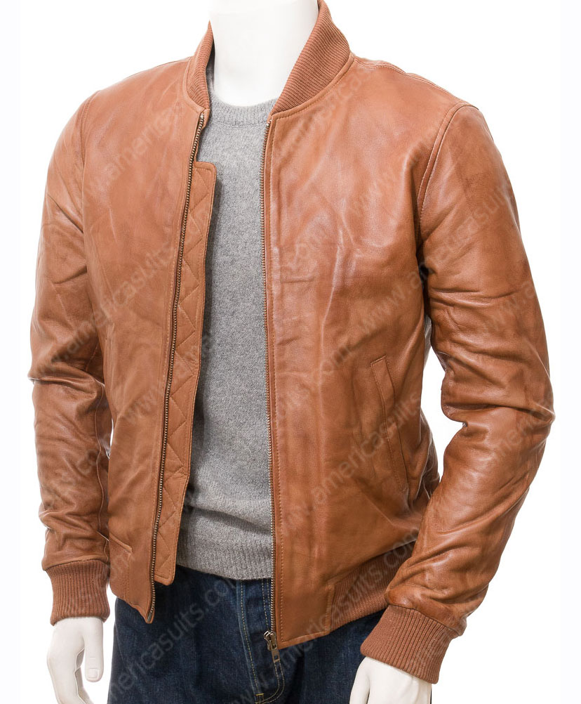 tan leather bomber jacket