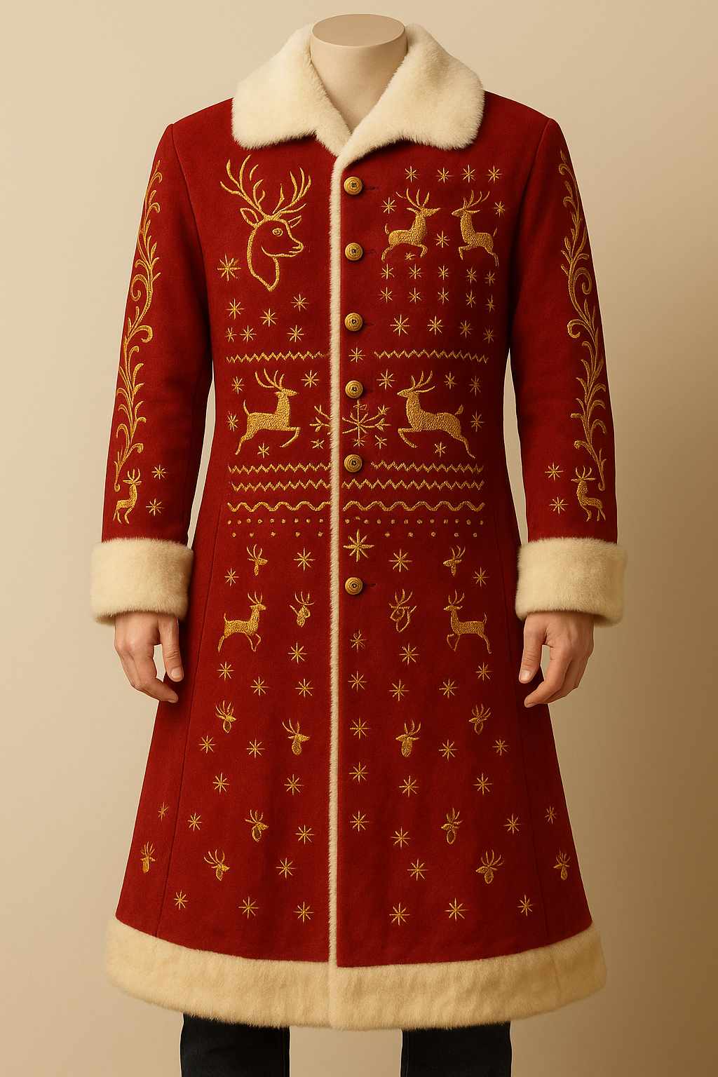 Reindeer Embroidered Santa Coat
