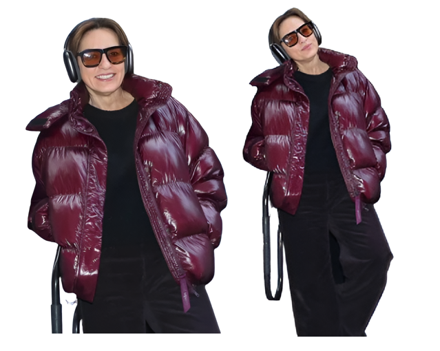 Mariska Hargitay Burgundy Puffer Jacket Mariska Hargitay Burgundy Puffer Jacket