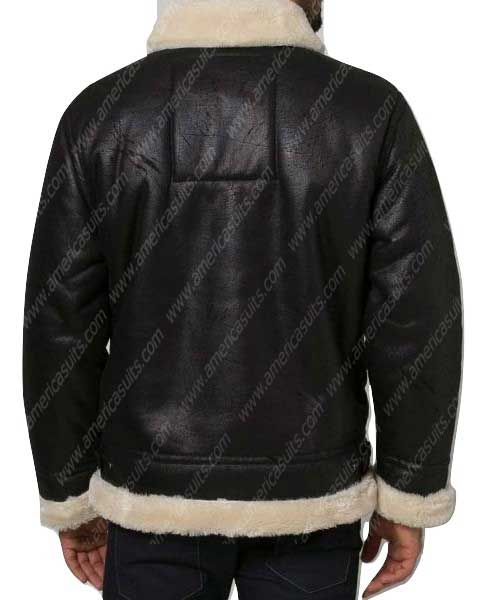Black Aviator Shearling Jacket For Men