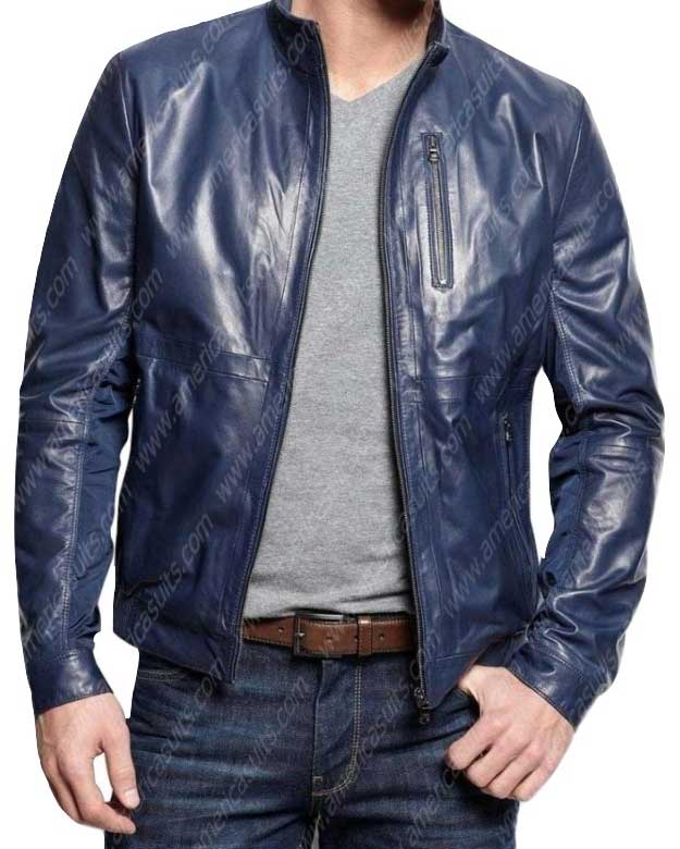 leather jacket blue colour