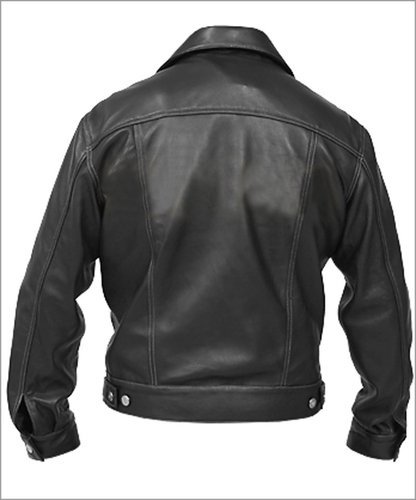 Double Stitched Men Wendy Denim Style Black Leather Jacket