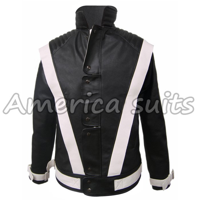 Michael Jackson Thriller black with white stripes Leather Jacket Micahel-jackson-thriller-black-leather-jacket