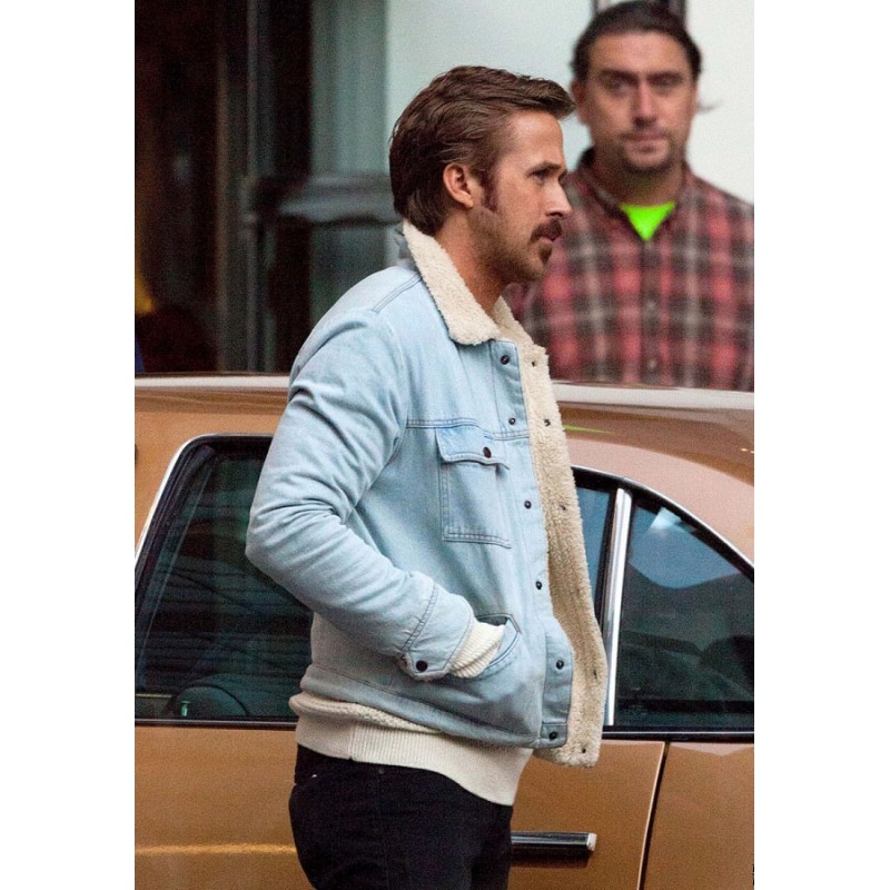 Ryan Gosling The Nice Guy Blue Shearling Jacket nice-guys-ryan-gosling-cotton-jacket