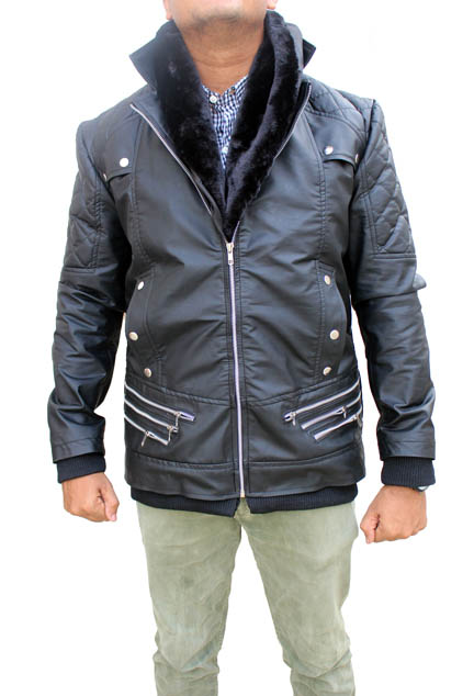 Fur Collar Black Leather Jacket