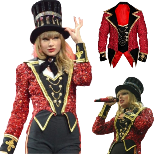 Taylor Swift Red Sequin Long Tail Coat