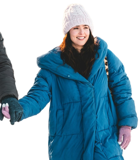 Zoey Deutch Blue Puffer Coat