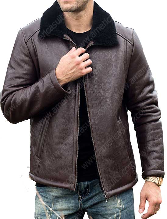 Shearling Wine Red Winter Jacket For Men