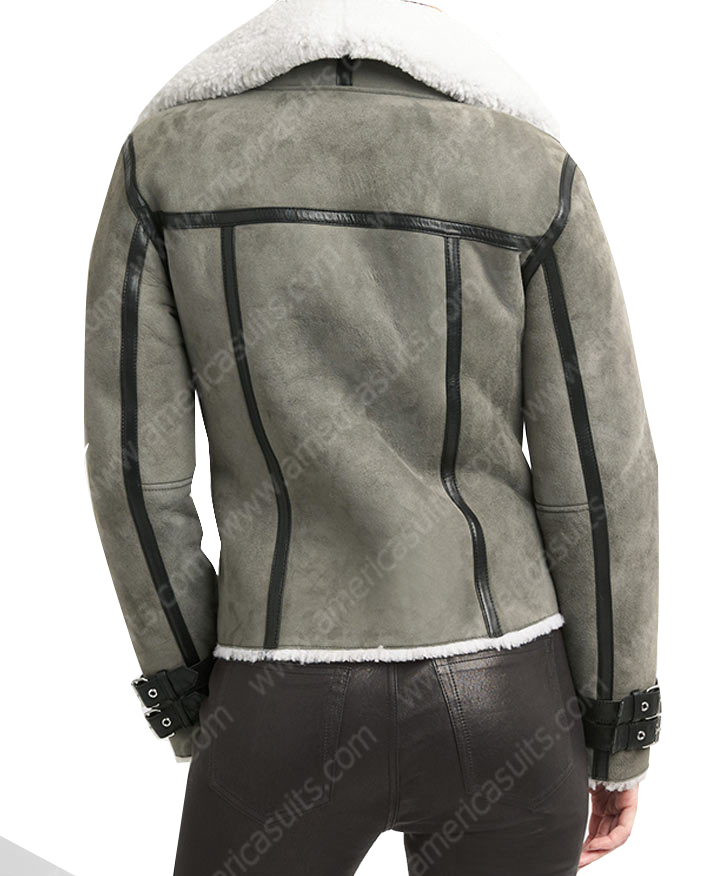 Women Gray Suede Leather Jacket