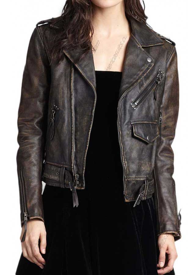 distressed leather biker jacket