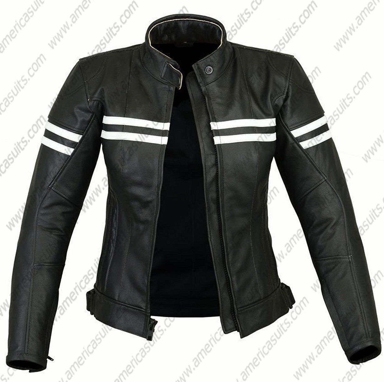striped leather jacket womens