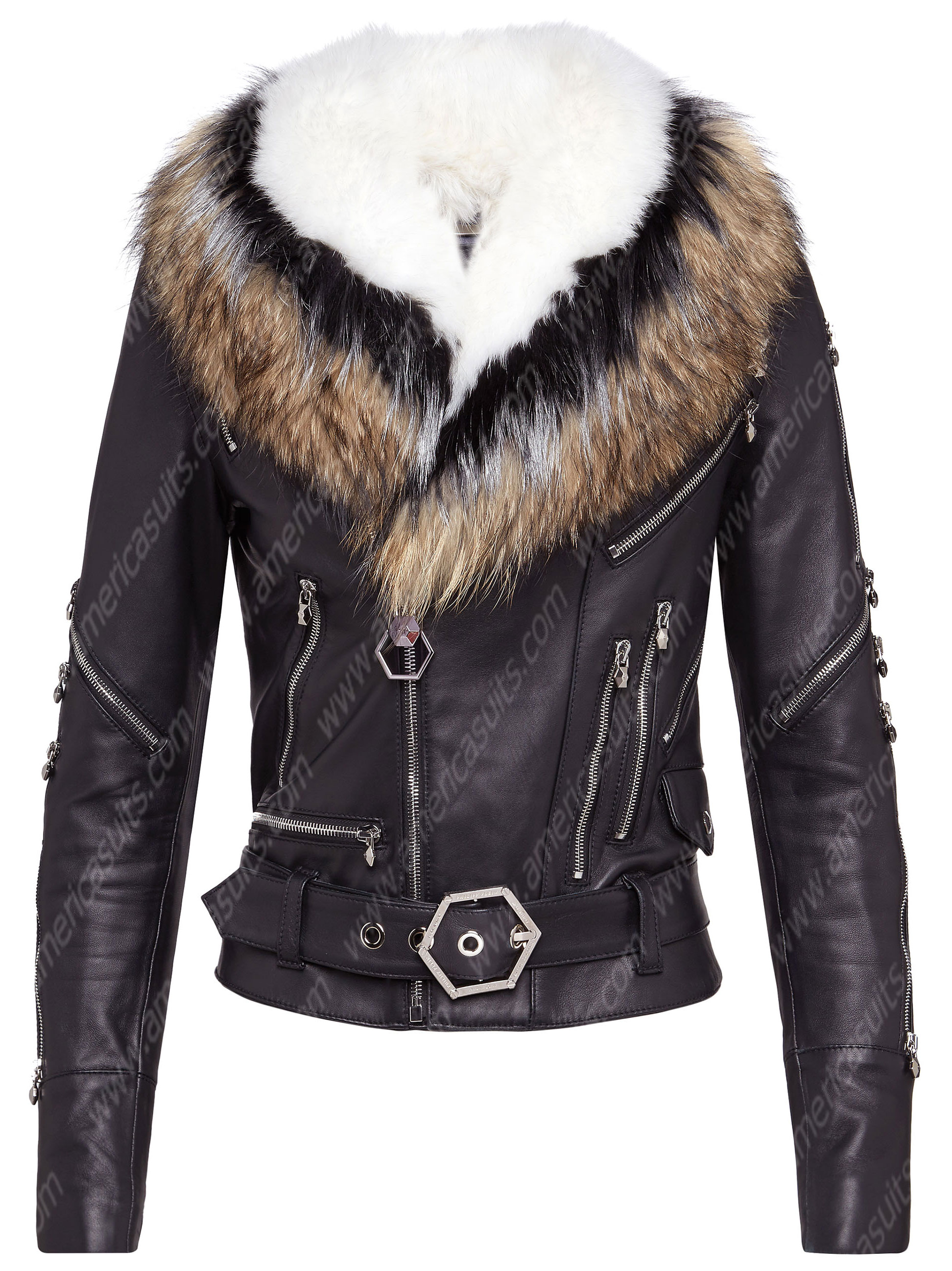 leather jacket fluffy collar