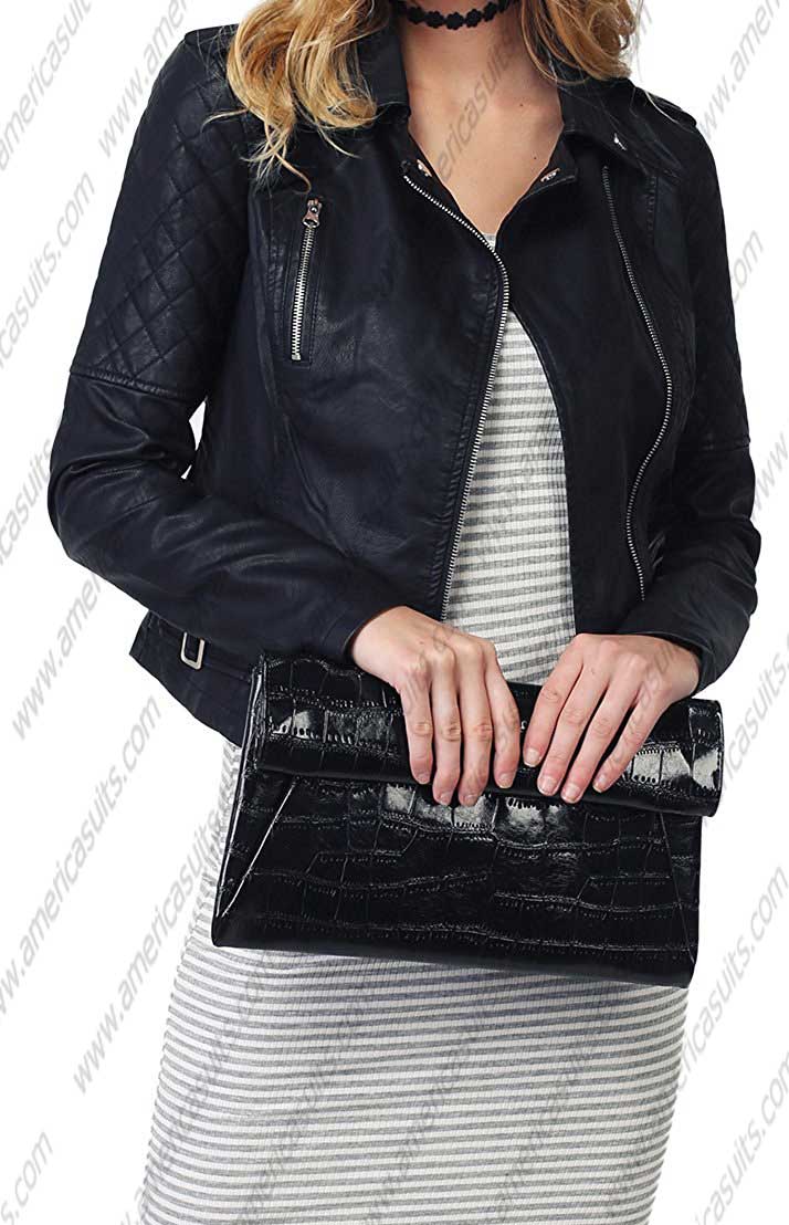 Design by Olivia Women/'s Long Sleeve Zipper Closure Moto Biker Faux Leather Jacket
