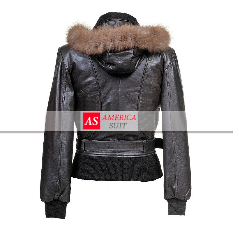 Women fur hoodied black jacket Women fur hoodied black jacket