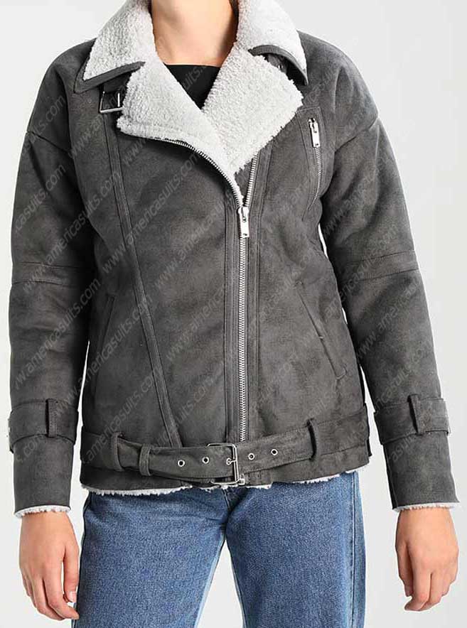 grey shearling biker jacket